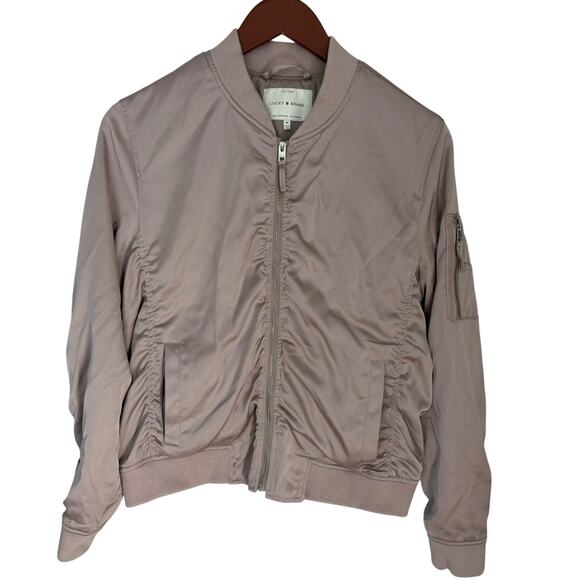 Lucky Brand Satin Bomber Jacket Sz M Women’s Lightweight Zip Front Classic Style - Picture 1 of 8